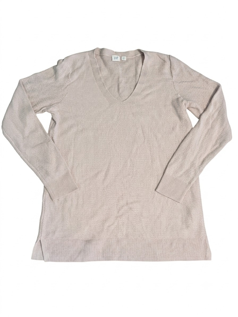 GAP Sweater Womens S Waffle Merino Wool Blend V Neck Textured Loungewear